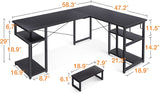 58 Inch L Shaped Desk Computer Desk with Storage Shelves & Gaming Desk,  Black