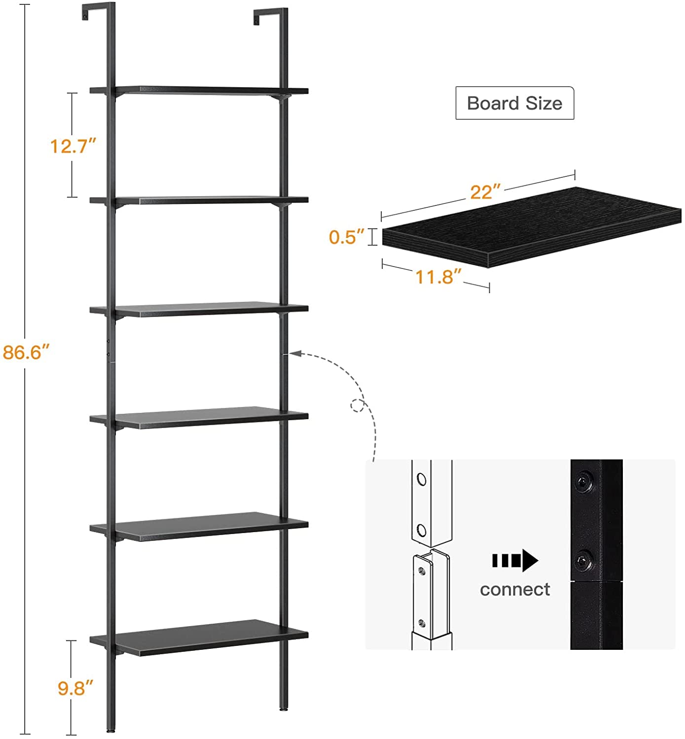 86.6" Wall Mounted Ladder Shelf