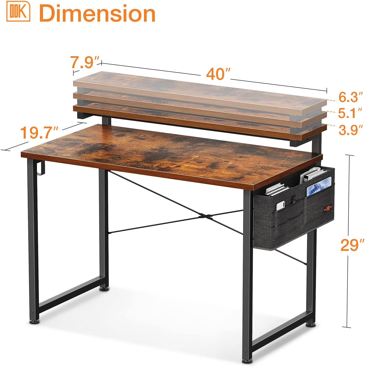 40 Inch Computer Desk with Adjustable Monitor Shelves