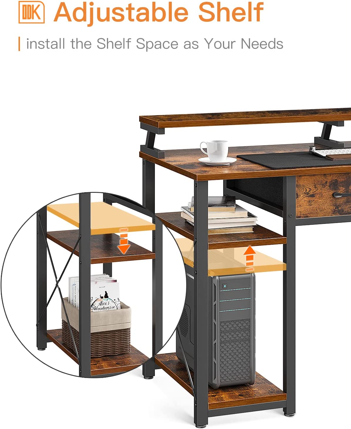47 Inch Computer Desk with Drawers and Storage Shelves