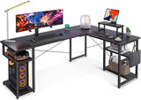 66 Inch L Shaped Desk Computer Desk with Storage Shelves & Gaming Desk,  Black