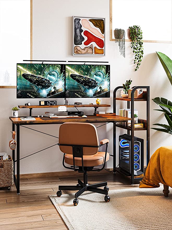 47 Inch Computer Desk with Storage Shelves and Monitor Stand