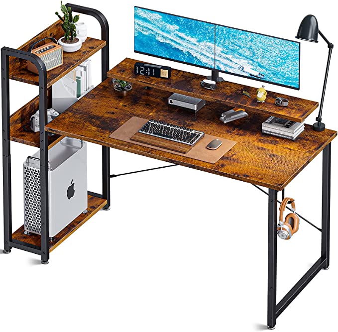 47 Inch Computer Desk with Storage Shelves and Monitor Stand