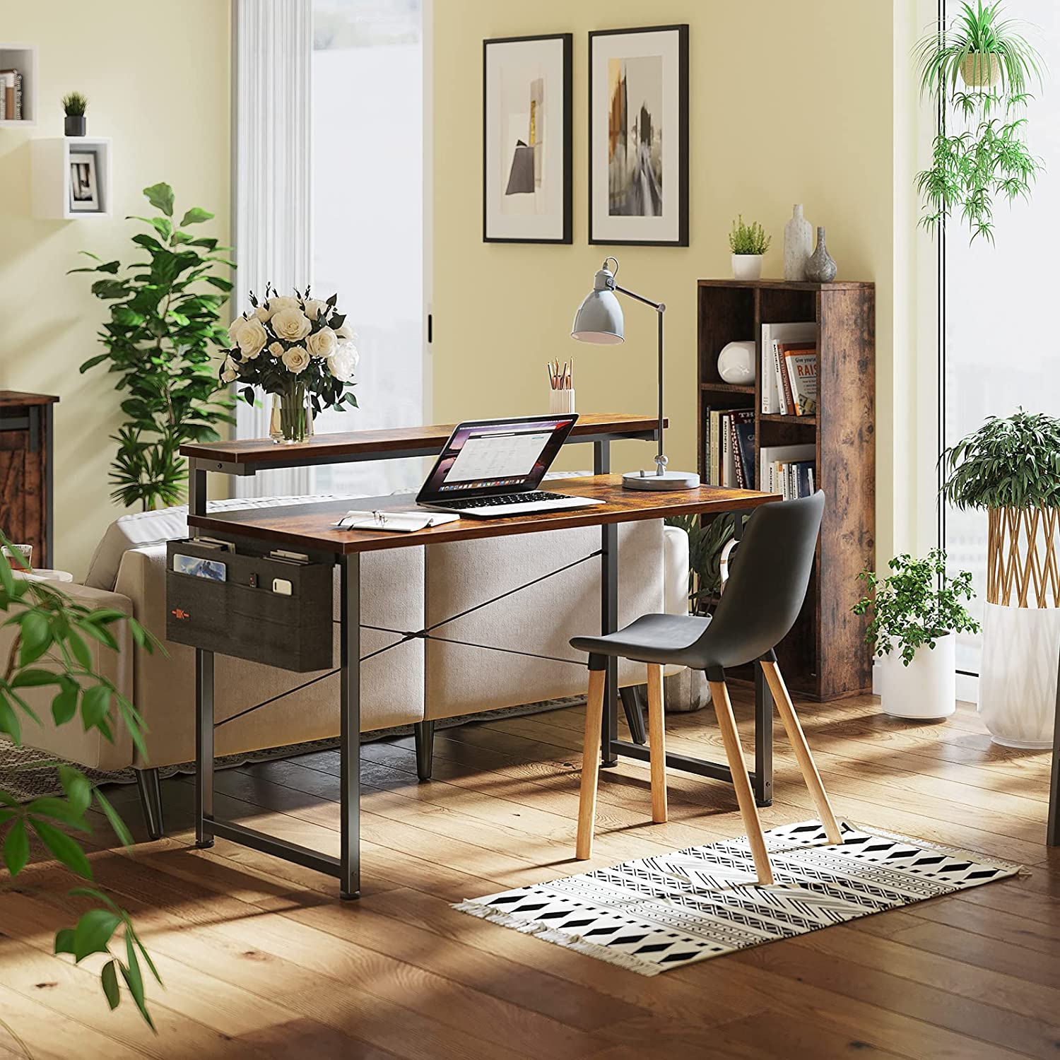 ODK Mesa de estudio para computadora, escritorio de oficina de 48 pulgadas  con cajones y bandeja para teclado, escritorio de estudio con estante para
