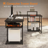 66 Inch L Shaped Desk Computer Desk with Storage Shelves & Gaming Desk,  Black