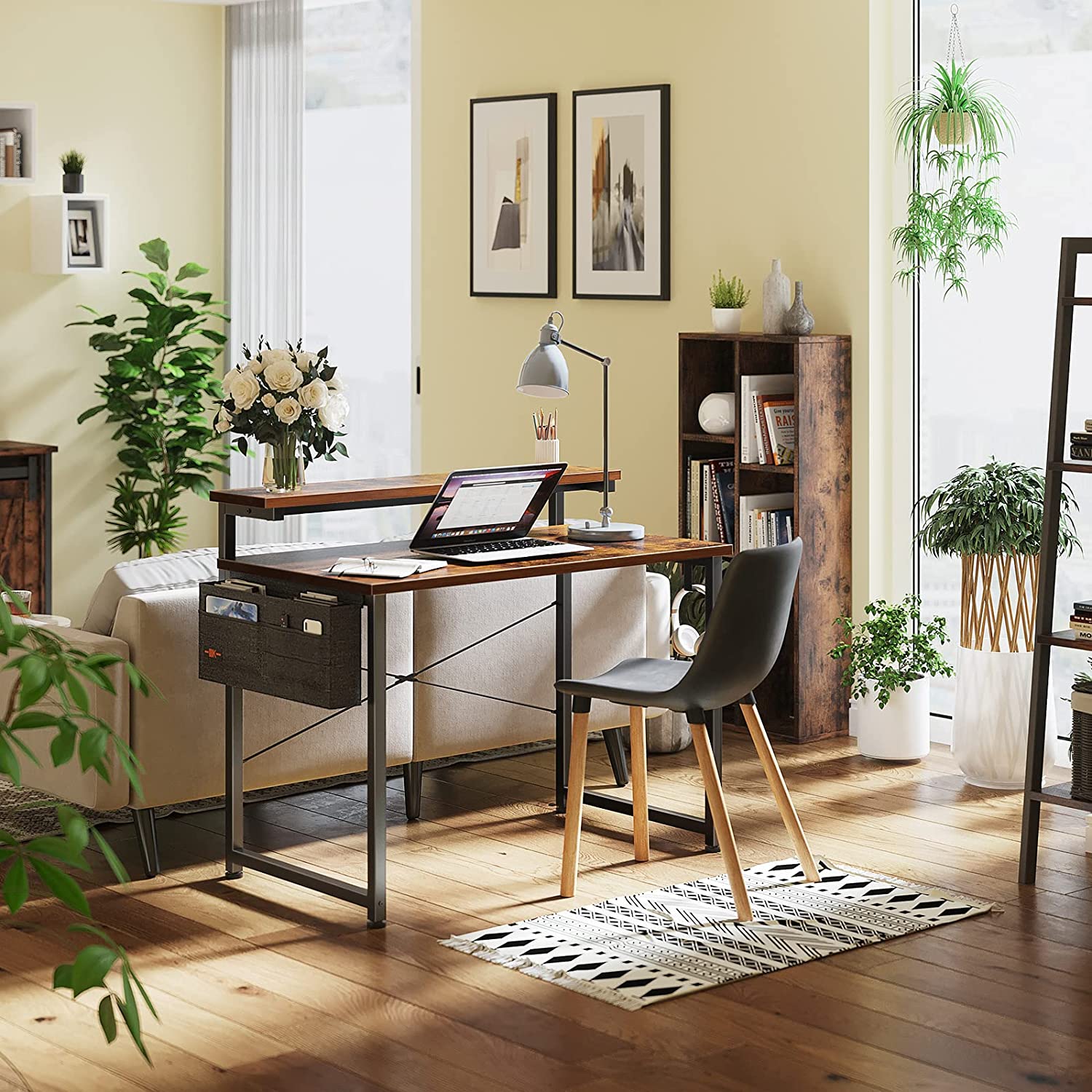 40 Inch Computer Desk with Adjustable Monitor Shelves