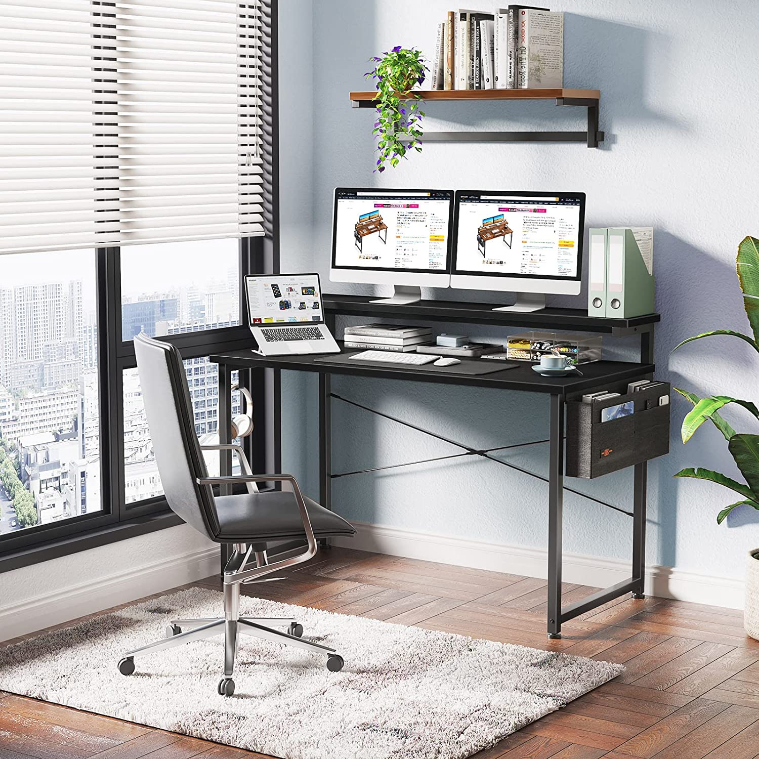  ODK Escritorio para computadora de 48 pulgadas, mesa de PC  resistente para oficina en casa, escritorio de trabajo con bolsa de  almacenamiento y gancho para auriculares, patas blancas + blancas 