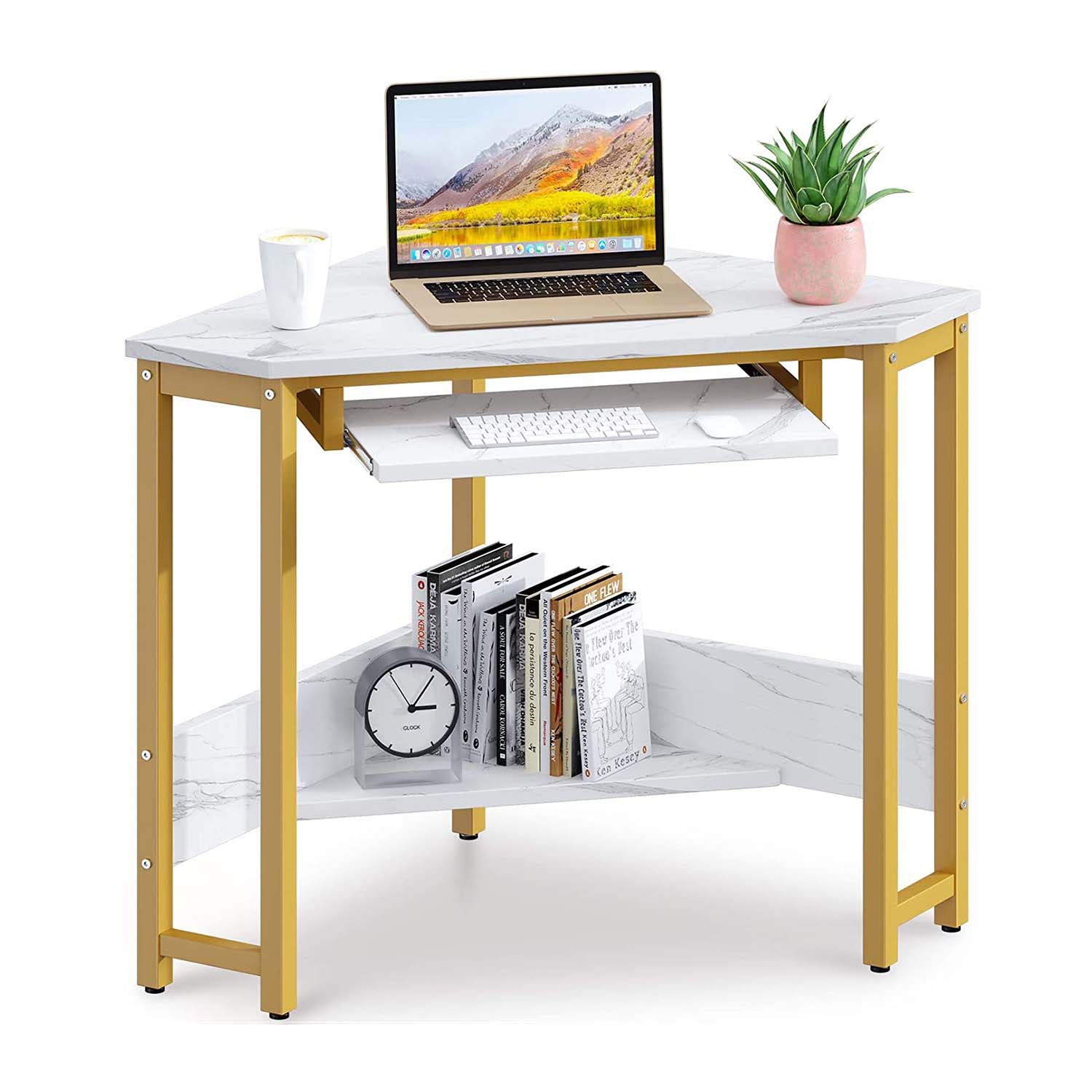Triangle Corner Desk with Keyboard Tray