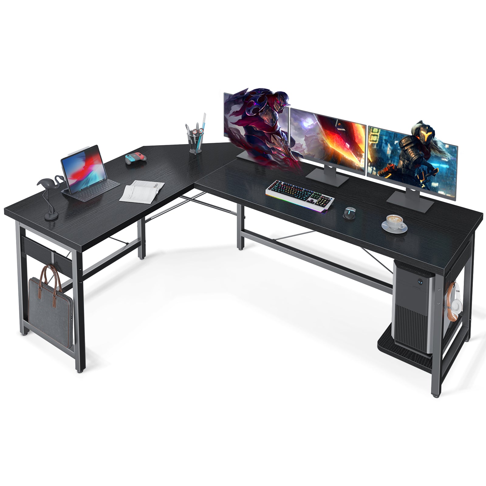 L Shaped Gaming Desk, 66 Home Office Desk with File Drawer